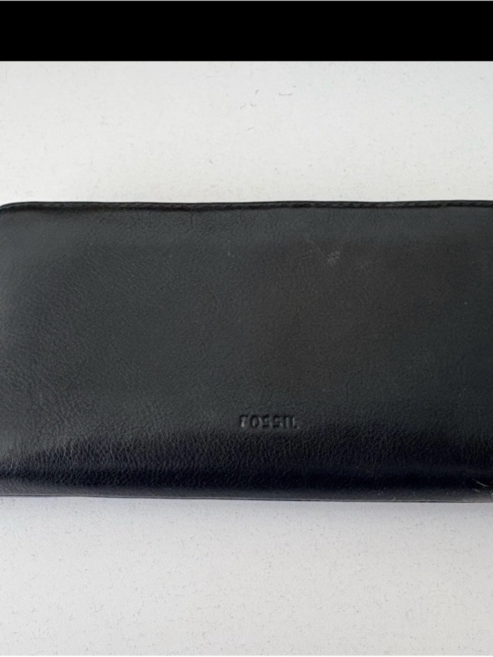Fossil Black Leather Wallet Wristlet, Black Clutch, Zipper Walket